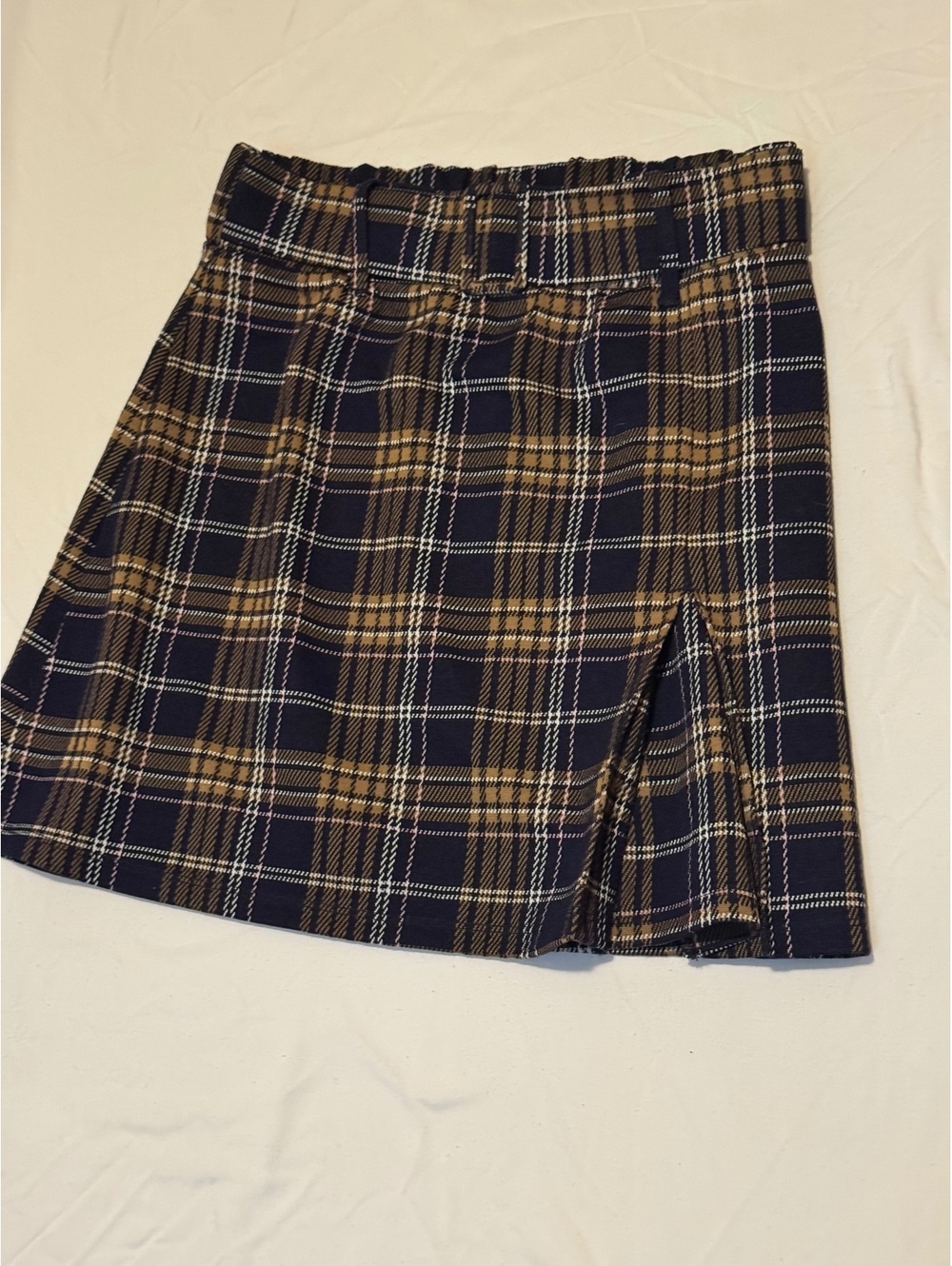 SO Plaid Belted Mini Skirt with Slit Size M